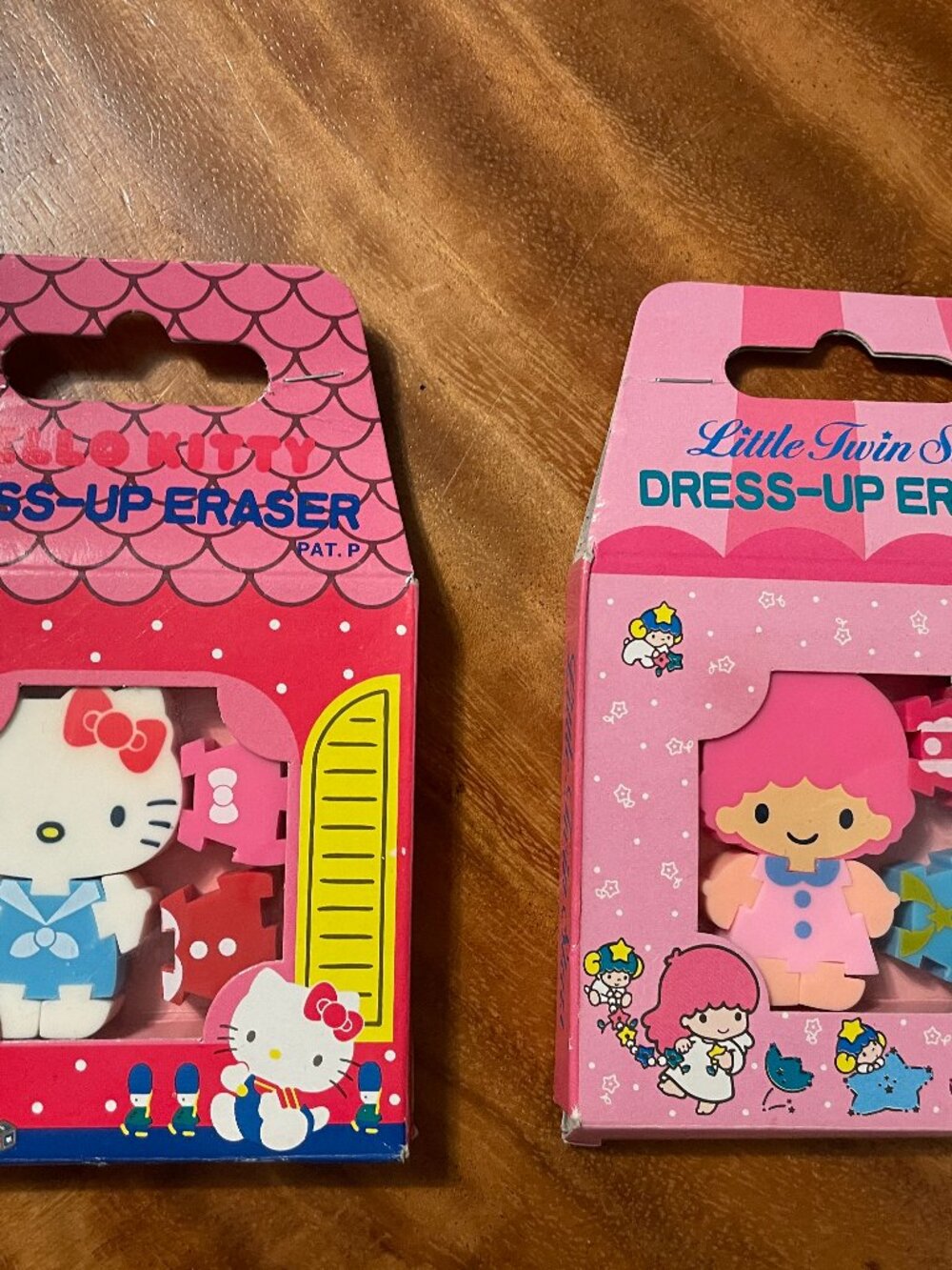 Vintage Sanrio Hello Kitty & Little Twin Stars Dress-Up Eraser Set Japan 1987
